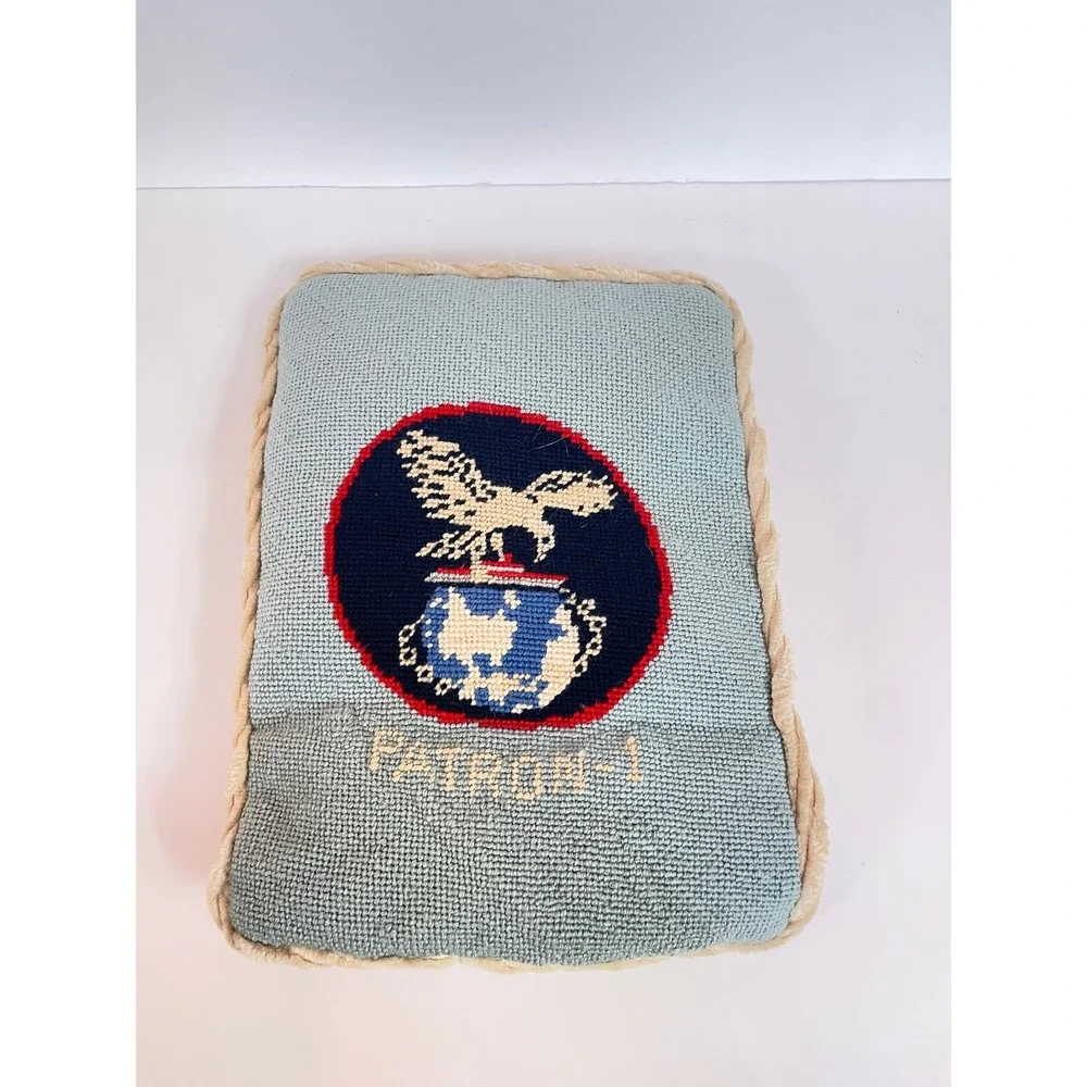 Handmade Needlepoint Pillow US Navy Patriotic Eagle Globe Patron 1 Decor‎